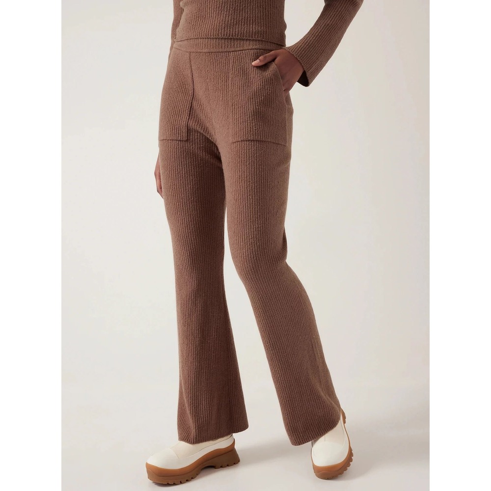 Athleta Felicity Cozy Ribbed Pants SP Brown Cashmere Blend Lounge Flare